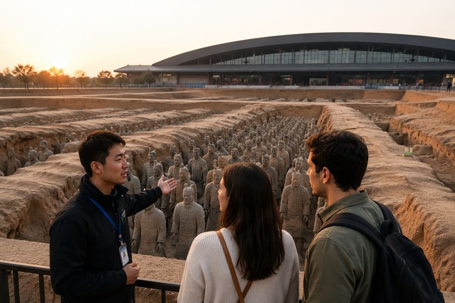 Turistas vistando el ejercito imperial